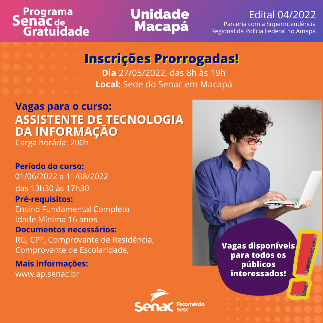 Senac Amap Abre Inscri Es Gratuitas Para O Curso De Assistente De