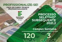 IFAP Campus Santana oferta 120 vagas em cursos técnicos subsequentes EaD
